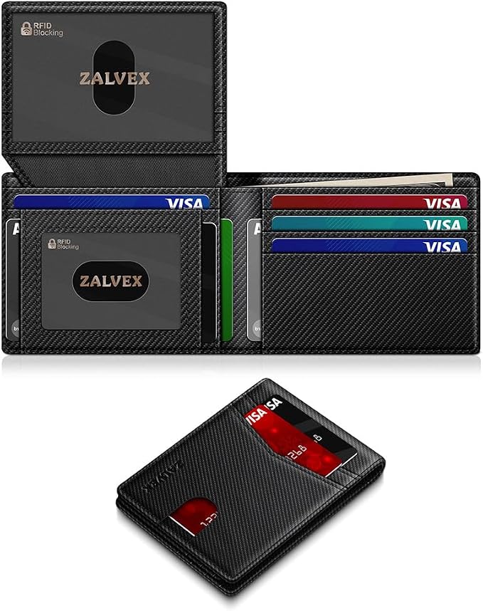 Wallet for Men Slim RFID Blocking Leather Credit Card Holder Wallet for 14 Cards, Bifold Minimalist Thin Wallet with 2 ID Windows & Cash Slot, Front Pockt Carteras Para Hombres, Birthday Gifts for Men | 14 Cards Bifold Minimalist Thin Wallet with 2 ID ... by ZALVEX