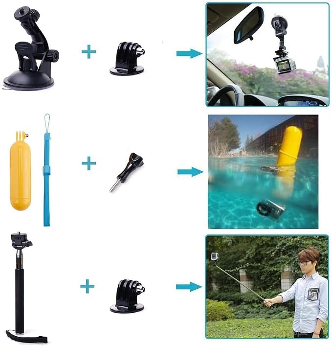 Floating Hand Grip Action Camera Accessories Kit Compatible with AKASO | Compatible With GoPro Hero 13 12 11/AKASO/DJI Osmo Action 5 pro, Selfie Stick, Waterproof Stick Handle, Suction Cup Mount - Image 3