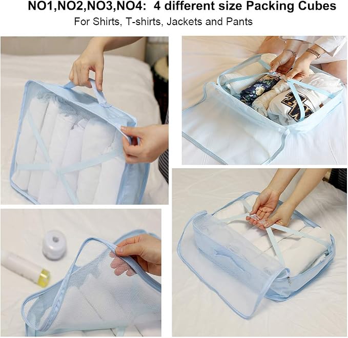 Packing Cubes for Travel, 8 Pcs Set | Luggage Organizers with Shoe Bag and Toiletry Bag, Classification and Storage, Save Storage Space and Luggage Packing Time - Image 3