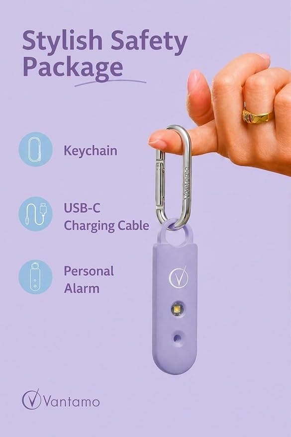 Vantamo Personal Alarm for Self Defense with Low Battery Notice, Strobe Light & Extra Loud 130 dB Double Speakers Safety Keychain Set for Women, Rechargeable Panic Button for Womens Self Defense - Image 4