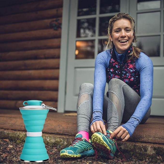 Collapsible Water Bottle, Camping Cup With Carabiner, Reuseable Silicone Foldable Leak Proof Portable Sports Travel Water Bottles For Outdoor, Travel Gym Hiking, BPA Free, Cycling Cups with Carabiner - Image 6