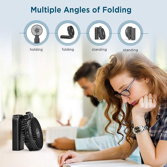 EasyAcc Portable Travel Fan [Max 53H Cooling Time] 9000mAh Rechargeable Battery Powered Handheld Fan with Power Bank 4 Speeds Powerful Personal Desk Electric for Travel Outdoor Office - Image 5