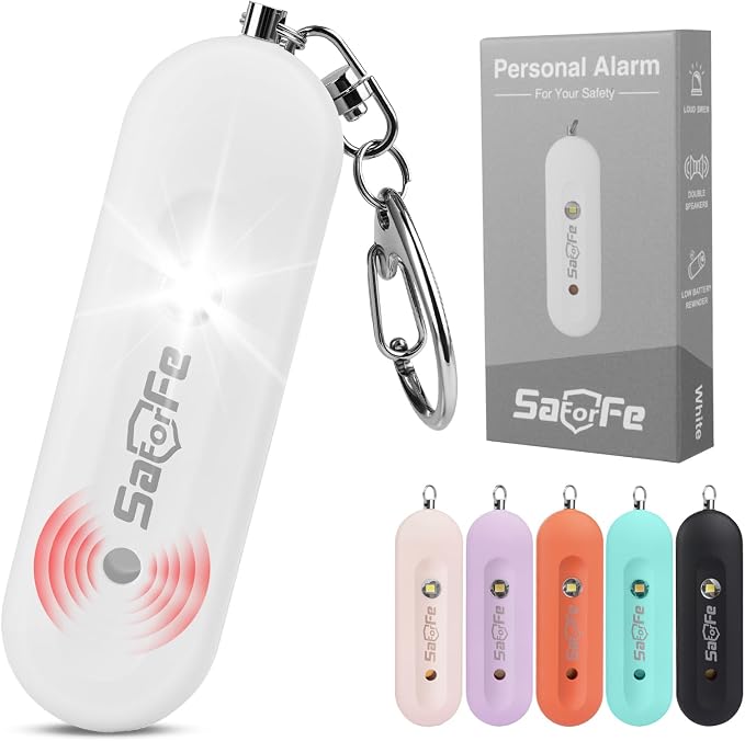 Personal Safety Alarm - Waterproof Rechargeable Security Alarm - 140dB Extra Loud Siren & Strobe Light - Self Defense Keychain - Gift for Women, Teenagers, College Girls, Seniors (White) by Unknown