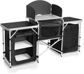 CampLand Folding Camping Kitchen Table with Windscreen,Portable Outdoor Cooking Station with Storage Cabinet & Side Tables Heavy Duty Camp Cook Station for Camping & BBQ (Black3cabinet) by CampLand