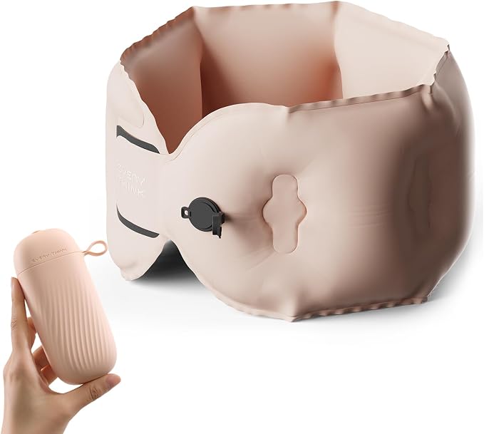 Inflatable Travel Pillow - Travel Pillow for Long Flight, Inflatable Neck Pillow for Traveling, Pocket Blow Up Pillow for Airplane, Bus, Train, Car, Office, Home (Pink) by EVERYTHINK