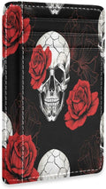 Front Pocket Minimalist Leather Slim Wallet Credit Card Holder Skull Red Poppy Flower Floral for Men & Women by Unknown