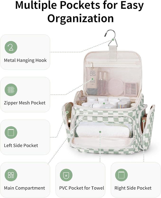 Narwey Hanging Travel Toiletry Bag for Women, Large Makeup Cosmetic Bag | Wide Open, Organized Pocket, Dry Wet Separation, Portable Bathroom Travel Bag for Full Size Toiletries, Vivid Pattern, Gifts - Image 3