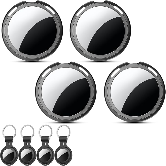 4 Pack Tracker Tags Item Finder for Apple Find My MFi Certified iOS Only | Waterproof Bluetooth Key Finder with Replaceable Battery Worldwide Tracking for Keys Wallets Bags Luggage Pets Dogs Cats by CYBERDOT