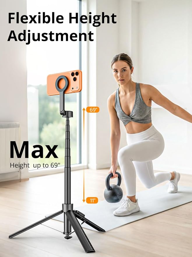 69" Magnetic Phone Tripod for iPhone w/Remote Control UPT-01M | For iPhone 12-17 & Android, 360° Rotation, Compatible w/ MagSafe, Magnetic Ring Attached,Video Recording & Vlogging - Image 2