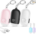Hion Personal Safety Alarm for Women, 3 Pack Rechargeable 130dB Self Defense Keychain with LED Flashlight, Emergency Safe Sound Security Alarm for Children Elderly, White+Pink+Black by Hion