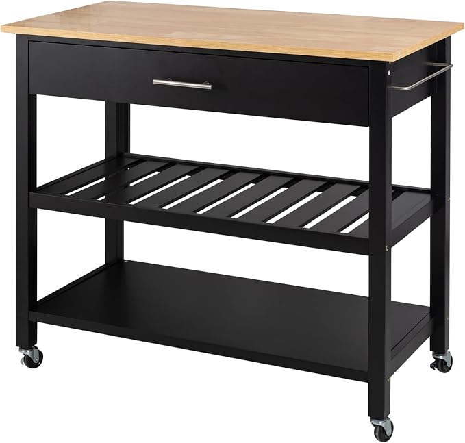 Shintenchi Kitchen Island Cart with Storage,Rolling Kitchen Island Side Table on Wheels with Large Worktop,Storage Cabinet,Towel Rack,Drawers and Open Shelves for Kitchen,Dinning Room,Black - Image 7
