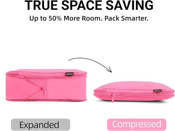 4 Piece Compression Packing Cubes for 3–7 Day Travel, Space Saving Travel Organizers with Breathable Mesh, Double-Zipper Packing Cubes for Carry-On & Suitcases (Pink) - Image 2