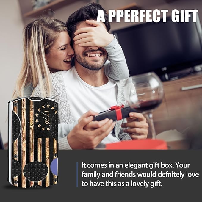 Wood Grain 1776 Flag Minimalist Wallet for Men | Slim RFID Aluminum Metal Wallet, Scratch Resistant & Seamless, Credit Card Holder & Money Clip, Holds up 12 Cards and Cash - Image 5
