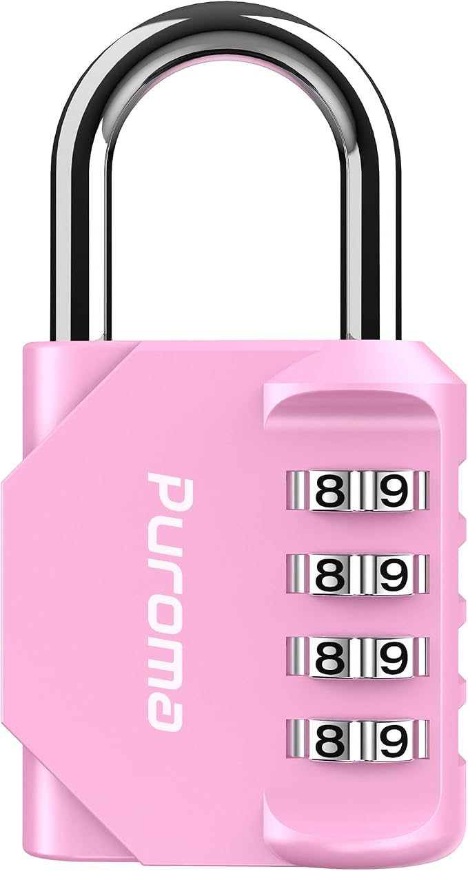 Puroma 1 Pack Combination Lock Locker 4 Digits Combo Padlock Gym Pink | For School Gate Fence Toolbox Hasp Storage, Outdoor, Resettable, Weatherproof, Side Window, Crack Cut Resist, Hardened Steel by Puroma