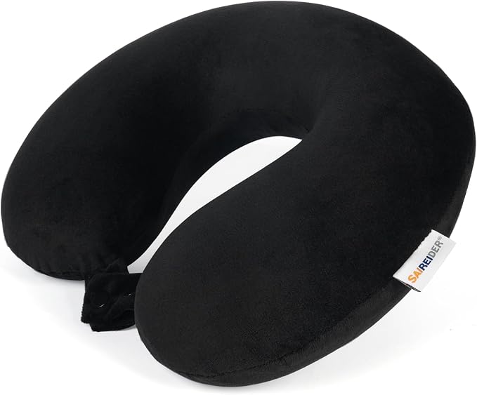 SAIREIDER Travel Pillow 100% Pure Memory Foam Travel Neck Pillow, Airplane Pillow for Traveling、Car、Home、Office，Washable Cover（Black） by SAIREIDER