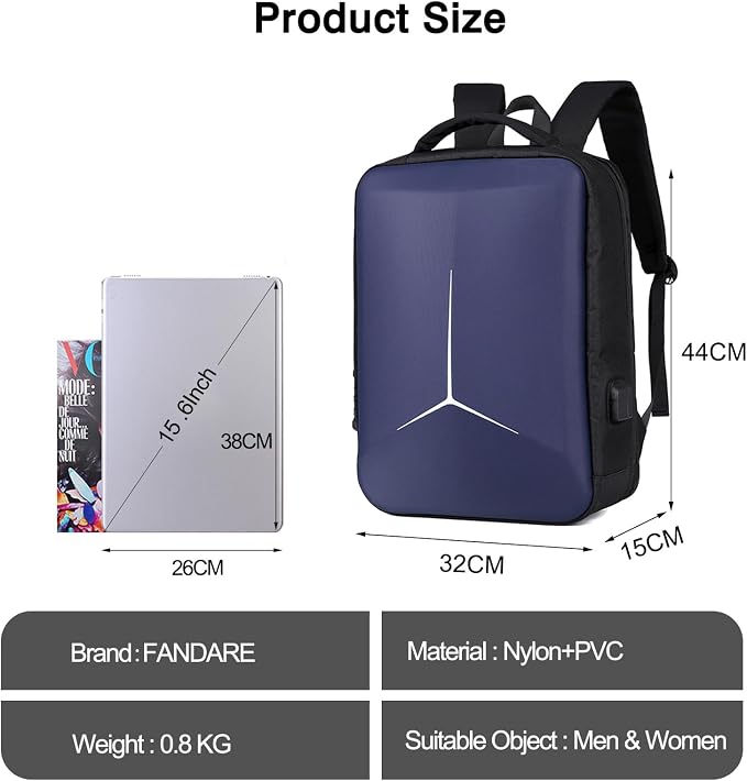 FANDARE Anti-theft Laptop Business Backpack Durable Backpack with USB Daypack 180-degree opening Travel Cabin Rucksack Work Bag Water Resistant Rucksack Work for Men & Women Blue - Image 3