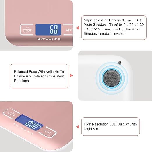 Digital Shipping Scale,Stainless Steel Panel, Accurate Portable Postal Scale for Packages, Small Business,Kitchen, Food, Handmade, Liquids, and Boutique (Rose Gold Rechargeable(10kg/1g)) - Image 2