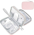 FYY Electronic Organizer, Travel Tech Pouch Bag, Large, Light Pink | Wrist Strap, Waterproof, Double Layers Portable Electronics Travel Carrying Case for Cord, Charger, Daily Business Trips Use by FYY