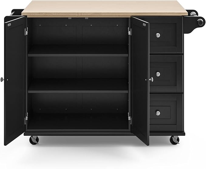Homestyles Dolly Madison Black Mobile Kitchen Island Cart with Wood Drop Leaf Breakfast Bar - Image 12