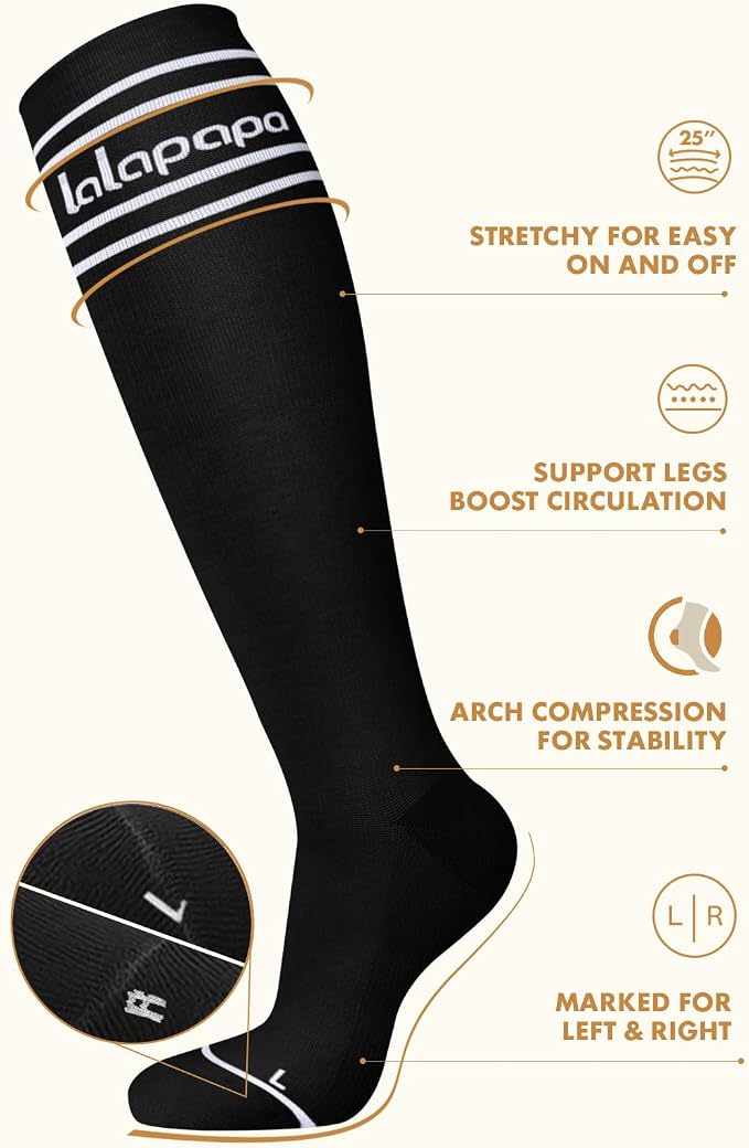 Thick Soft Cotton Compression Socks | 2 Pairs 15-20mmHg Cushioned Soft Breathable Comfortable Knee High Compression Socks for Women Men, Pregnancy Travel Nurse - Image 6