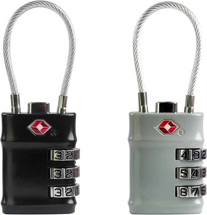 Suitcase Locks TSA Approved, Small Combination Cable Padlock, TSA Locks for Luggage, Combo Padlocks with Code for Backpack Zipper, Gym Locker, Ammo Can, Guitar Gun Case, Box (Black+Gray) by SpecializeinCombinationLock