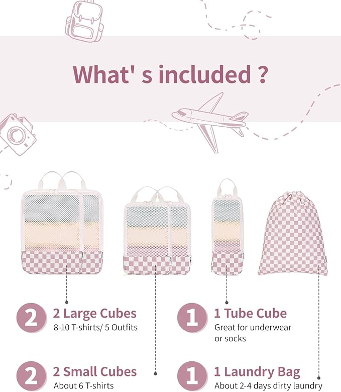 Narwey 6 Set Compression Packing Cubes for Travel Women Men, Travel Cubes for Carry On Suitcase, Durable Compression Luggage Organizer Bags - Image 3