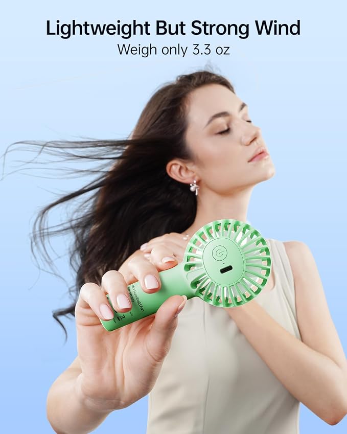 SWEETFULL Mini Portable Fan - Rechargeable Handheld Fan, 3 Speeds Personal Small Hand Gifts for Travel Essentials, Lash, Makeup, Eyelash, Kids, Girls, Women - USB, Cute Design Green - Image 5