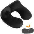 Inflatable Travel Pillow, Neck Pillow Support for Traveling, Airplanes, Cars, and Offices with Compact Carrying Bag, Soft Velvet Washable Cover, Ideal for Adult Sleepers (Black) by Makimoo