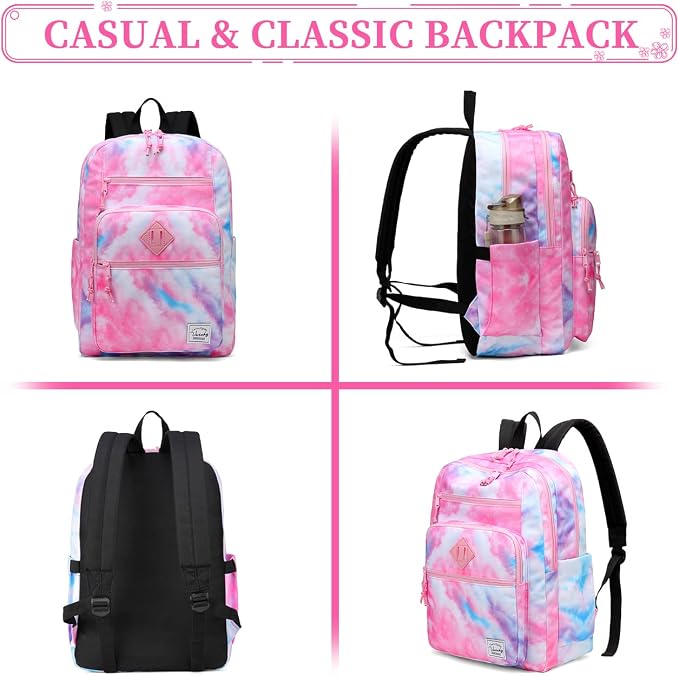 VASCHY School Backpack for Teen Girls, Bookbag Schoolbag Casual Daypack for High School/College/Women/Travel/Work Pink Galaxy - Image 6