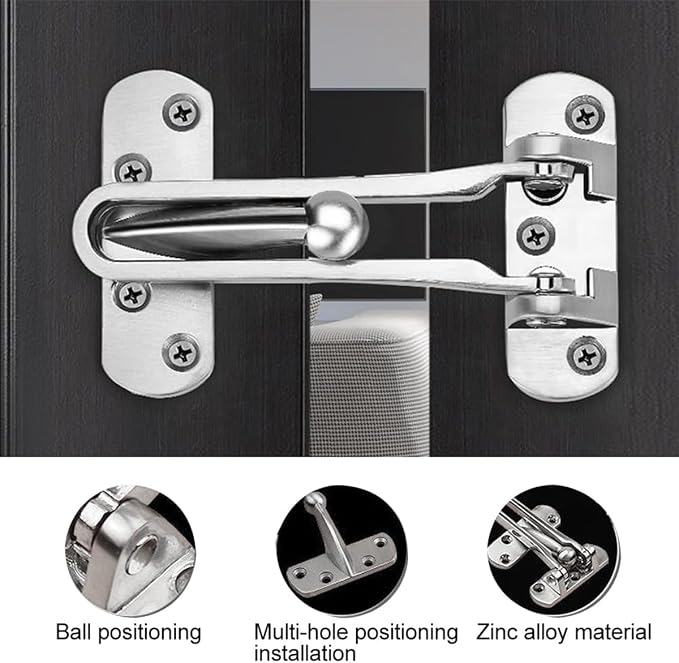 Door Chain Lock for Front Door, Swing Bar Door Guard Lock, Door Security Chain Lock, Anti-Theft Internal Door Safety Latch, Door Chain Latch for Home Apartment Hotel Dormitory(Silver) - Image 5