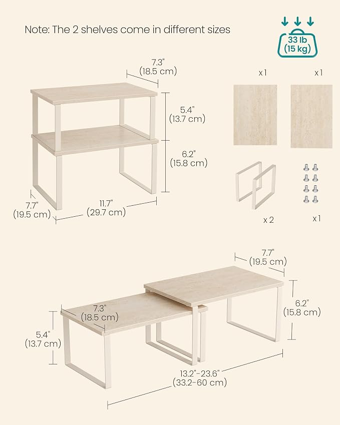 SONGMICS Cabinet Organizer Shelf, Set of 2 Spice Rack, Kitchen Storage | Kitchen Counter Storage Spice Rack, Particleboard, Steel, Travertine Beige and Cream White, BYSTRO Collection UKCS020L01 - Image 6