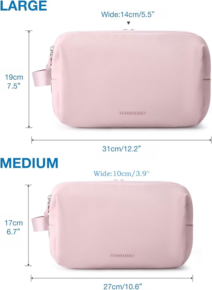 BAGSMART Toiletry Bag for Men, Travel Toiletry Organizer Dopp Kit Water-resistant Shaving Bag for Toiletries Accessories, Door Room Essentials,Pink-large - Image 2