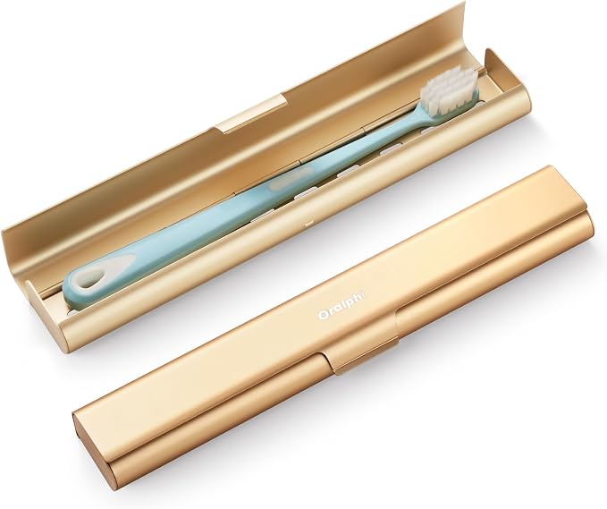 Aluminum Toothbrush Travel Case, Portable Travel Toothbrush Holder, Durable Manual Toothbrush Box Container for Traveling, Bathroom, Camping, Business Trip-Gold by Oralphi