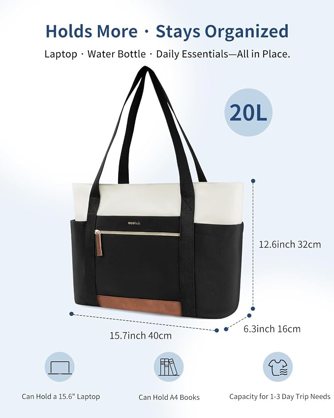 ECOHUB Large Tote Bags for Women Lightweight Laptop Tote Bag for Work Nurse Teacher Travel Totes with Compartments Cup Holder - Image 6