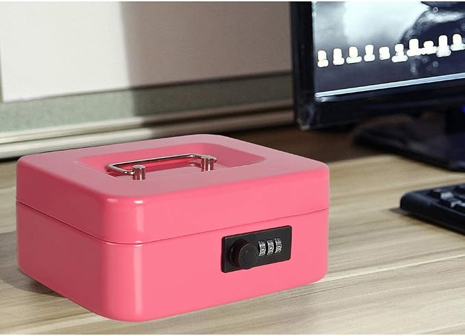 Jssmst Medium Cash Box with Combination Lock - Durable Metal Cash Box with Money Tray Pink,7.87 x 6.3 x 3.35 inches,CB0704M - Image 5
