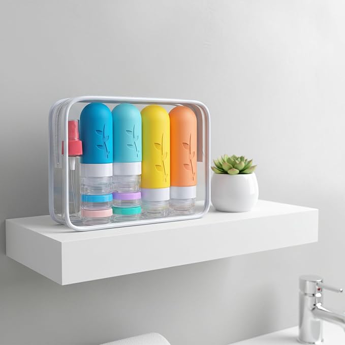 DEPOZA Travel Bottles Kit (16 Pack) - TSA Approved, Leak Proof Silicone Squeezable Containers for Toiletries. Complete Set with Jars, Sprayers & Bag (White) - Image 2