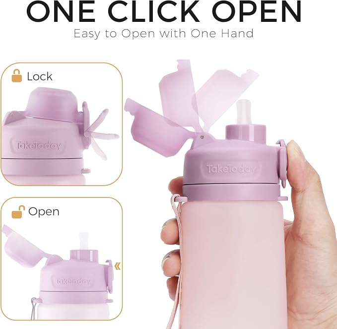 TakeToday Collapsible Water Bottles 21oz (600mL), Foldable Platinum Silicone Travel Water Bottle with Straw & Carry Strap, Leak-Resistant Screw Lid, Wide Mouth, BPA-Free for Hiking, Camping, Travel - Image 8