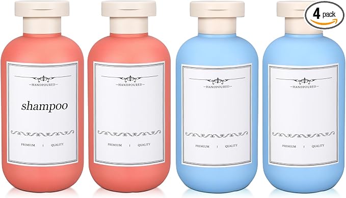4 PACK 6.8 oz Plastic Travel Shampoo Bottles, Refillable Flip Cap Squeeze Bottles for Toiletries, Large Leakage-proof Travel Shampoo and Conditioner Container by UMETASS