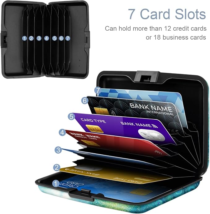 Coco Rossi Credit Card Holder RFID Aluminum Small Mini Wallet Women | Metal Wallet, Business Cards Holder, ID Case, Slim Sleeves, Womens Girls Gift, Carry Proof Wallets for Travel, Peacock - Image 2