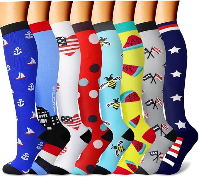 CHARMKING Compression Socks for Women & Men Circulation (8 Pairs) 15-20 mmHg Best Calf Socks Support for Athletic Cycling by CHARMKING