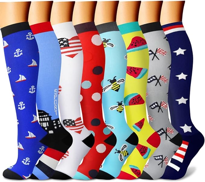 CHARMKING Compression Socks for Women & Men Circulation (8 Pairs) 15-20 mmHg Best Calf Socks Support for Athletic Cycling by CHARMKING