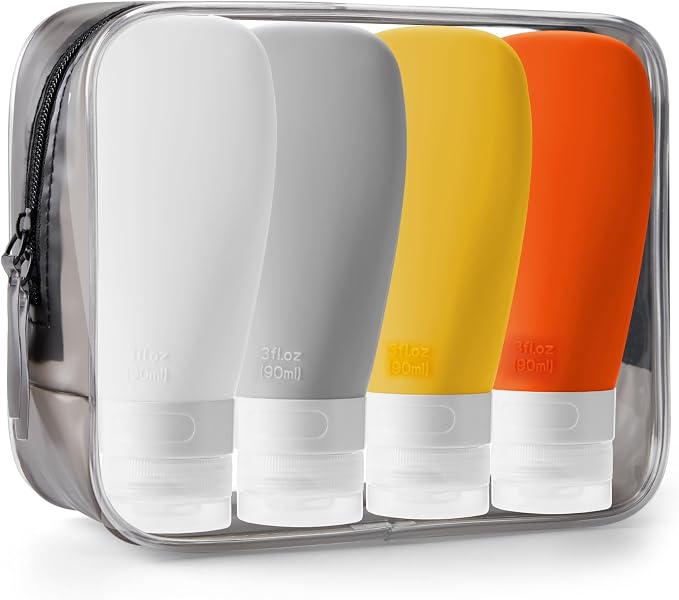 INSFIT Travel Bottles for Toiletries, TSA Approved 3oz Travel Size Containers, BPA Free Leak Proof Squeezable Silicone Tubes for Shampoo Conditioner Lotion Body Wash with Labels by INSFITPortableTravelBottles