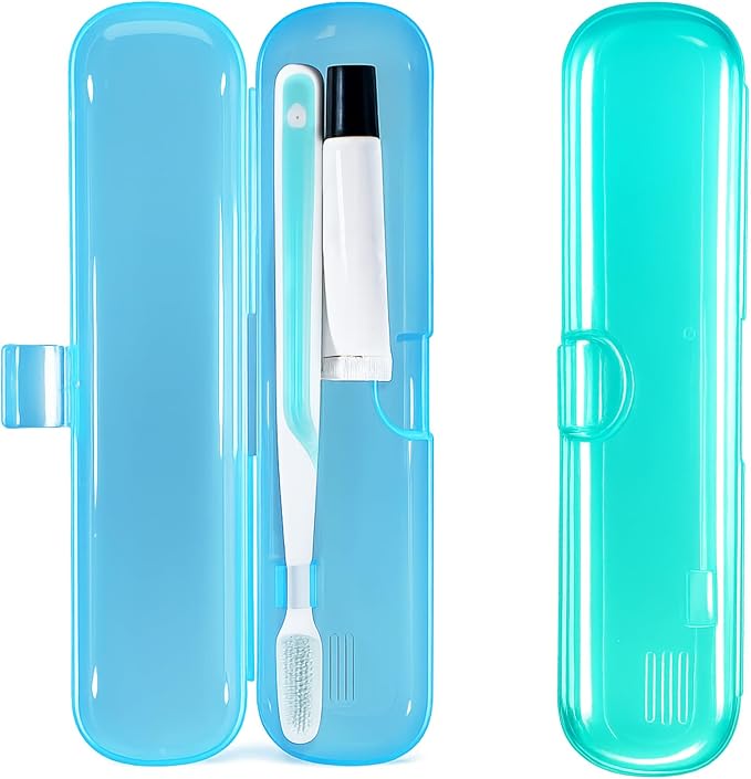 2Pcs Toothbrush Case for Traveling, Compact Tongue Scraper Case Breathable Toothbrush Travel Holders for Travel, Vacation, Camping, Gym, Business Trips, Office(Blue, Green) by Unknown