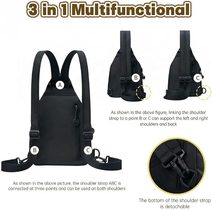 Waterproof 2-Way Mini Commuter Bag, Multi-Compartment Oxford Small Backpack, For Women, Collegeman, Commuter, Travel with Anti-Theft,Three in One Multifunctional Convertible Design(Black) - Image 4