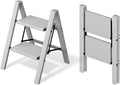 Mayi Plus 2 Step Stool Foldable, Aluminum, Lightweight Step Ladder | Extra-wide anti-slip folding steps with 330 lbs, for home,kitchen,office,outdoor,Grey by MAYIPLUS
