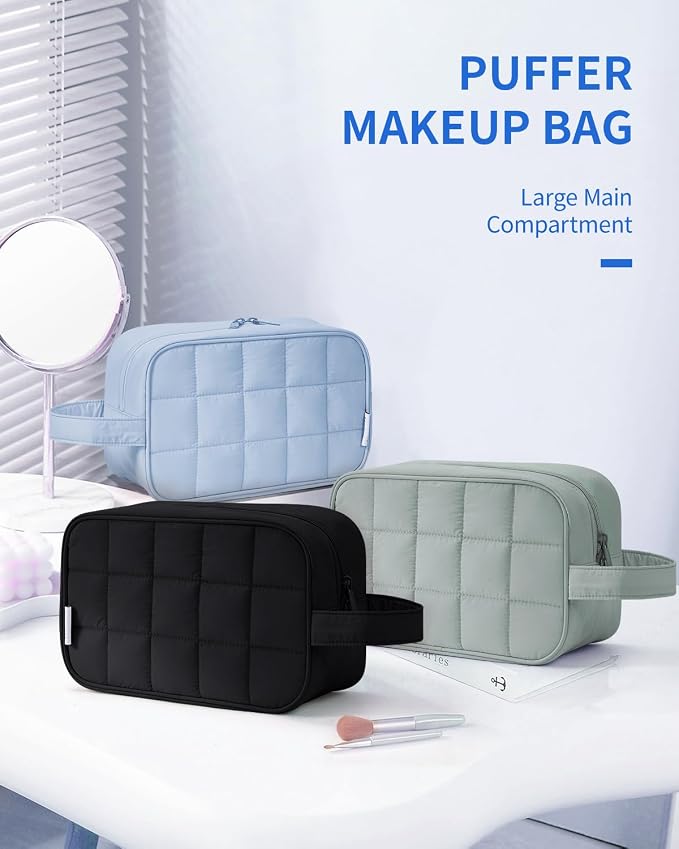 Narwey Quilted Makeup Bag Puffy Make up Bag Cosmetic Bag Organizer, Puffer Travel Toiletry Bag for Traveling Women Girl, Travel Bag for Toiletries, Skincare Medicine Bags (Black) - Image 7