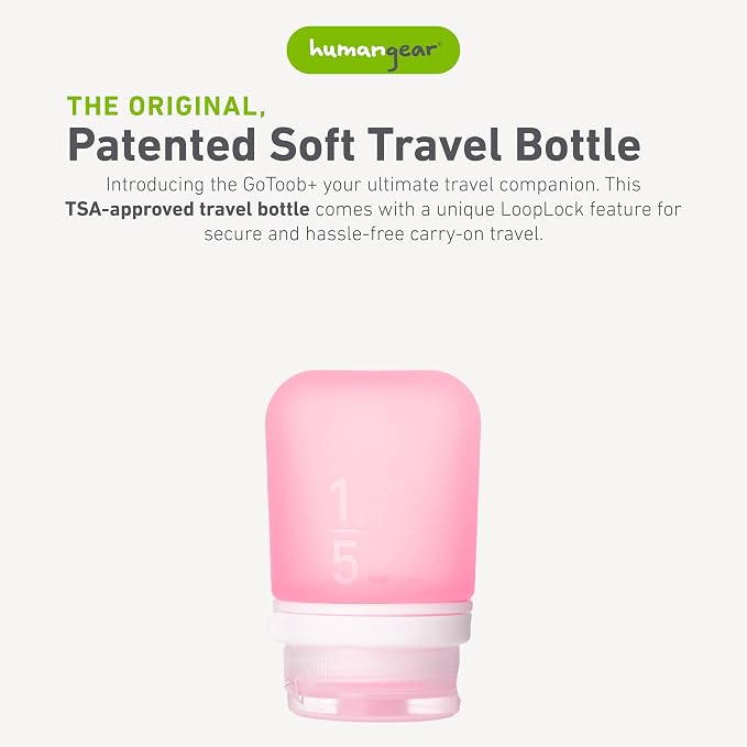 humangear GoToob+ (Small) | Refillable Silicone Travel Bottle | Locking Lid | Food-Safe Material | Pink, Small (1.7 fl.oz; 53ml) | Refillable & Leak-Proof Silicone Travel Size Bottles with Locking Cap for Toiletries, Camping & TSA Carry-On - Image 2