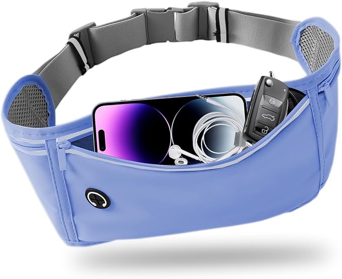 Slim Running Belt for Women Men,Runners Fanny Pack Phone Holder,Money Belt,Running Gear Accessories,with 3 Pockets.(Blue) by Unknown