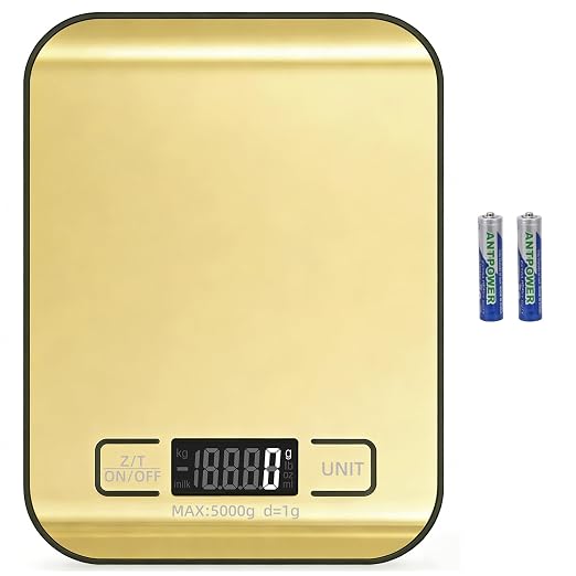 Digital Shipping Scale,Stainless Steel Panel, Accurate Portable Postal Scale for Packages, Small Business,Kitchen, Food, Handmade, Liquids, and Boutique (Mirror Gold Battery(5kg/1g)) by Selegere