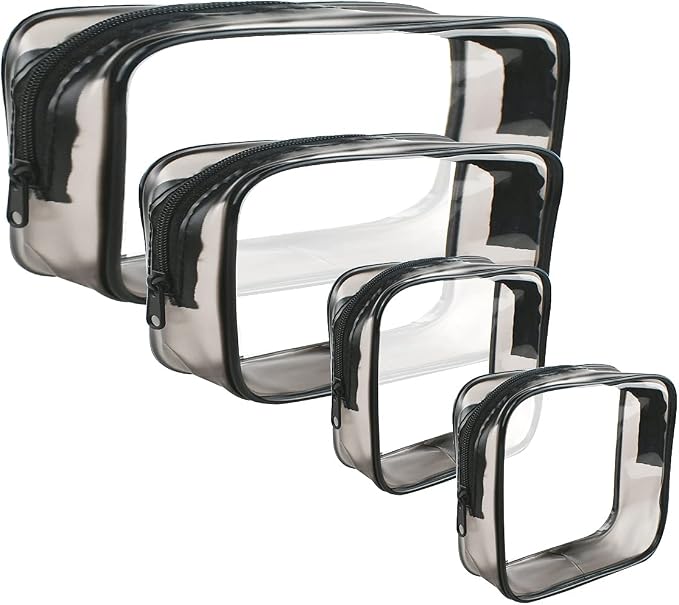 4 Pack Clear Cosmetic Bag for Travel - TSA Approved Toiletry Makeup Pouch - Carry-on Airport Airline Compliant - Portable PVC Waterproof With Zipper for Women - Quart Size Set by yuntop